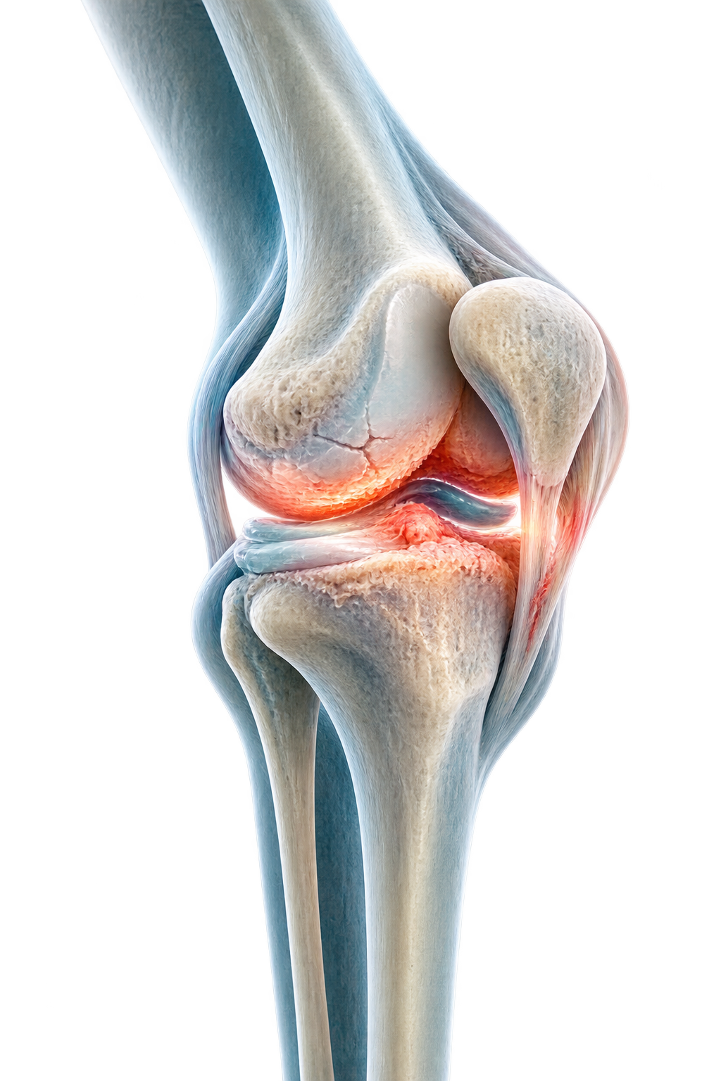 Medical illustration of an osteoarthritic knee joint